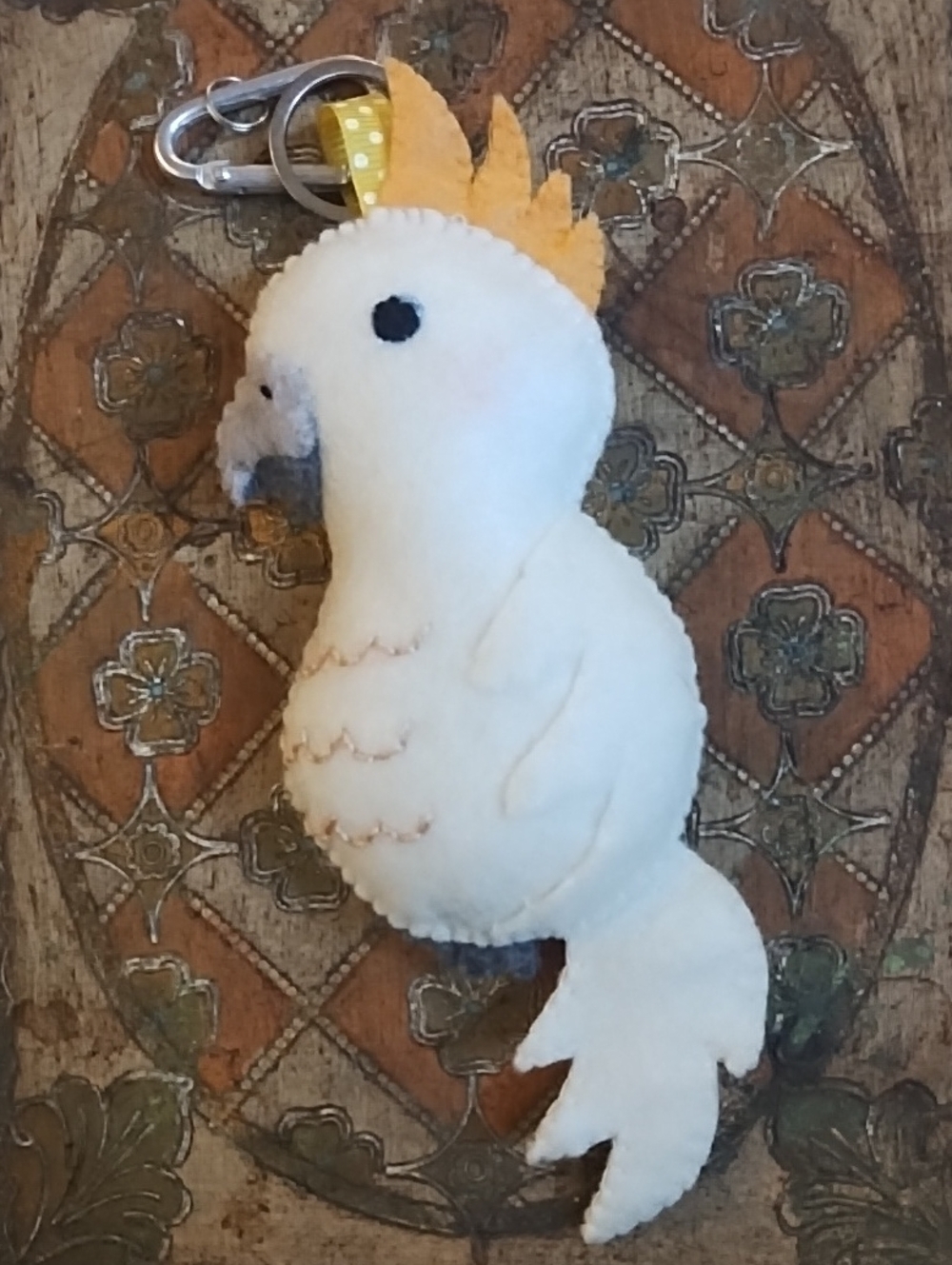 White Felt Cockatoo Keychain  Charm